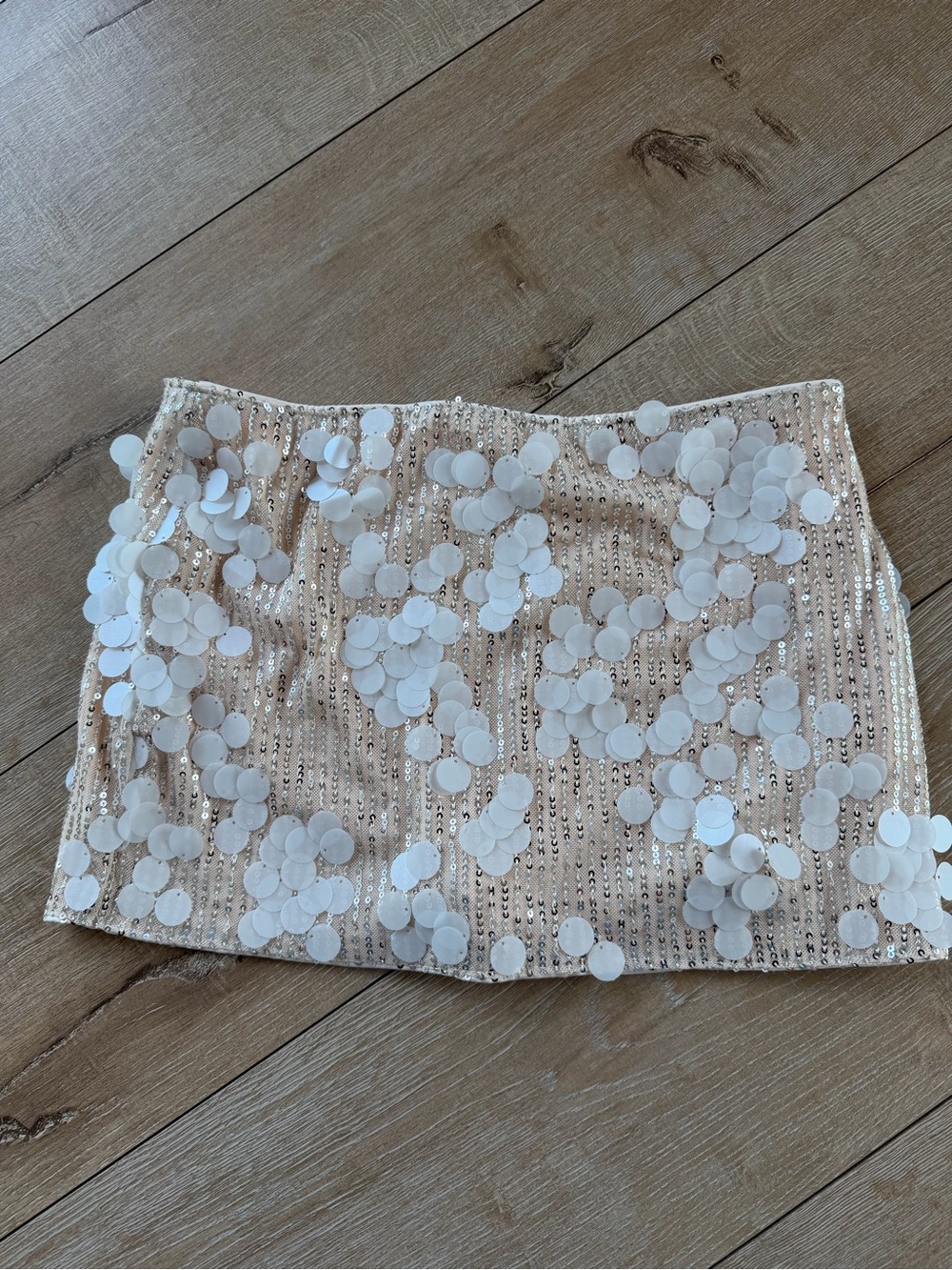 SHEIN Beige Mini Skirt with White Sequin Discs